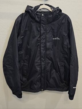 Eddie Bauer Black Hooded Raincoat with Subtle Logo